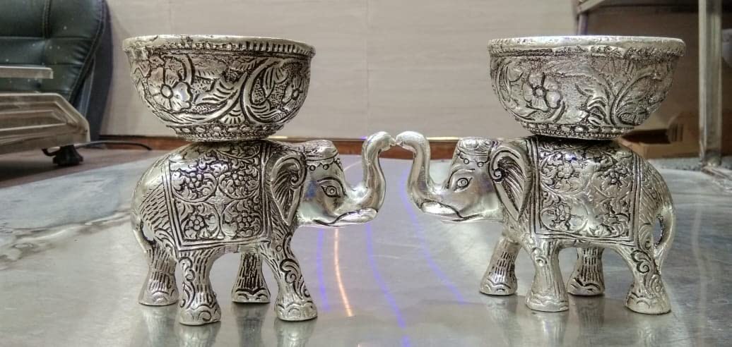 LABHCART Brass Elephant Urli Bowl Ethnic Design Uruli Pot for Home Decor Floating Flowers Candle Lamps Temple